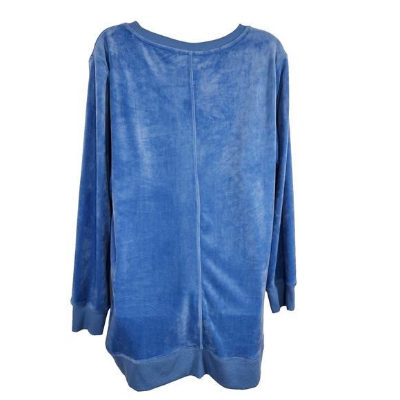 Denim & Co. Active Women Velour Pullover Sweatshirt Rib Trim Blue Medium A346271 - Picture 2 of 10